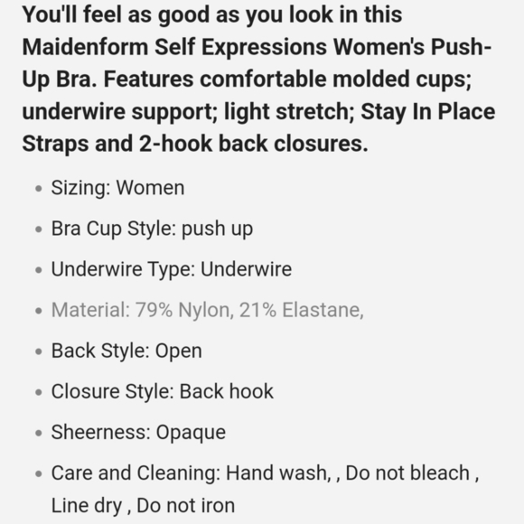 Maidenform 5809 Self Expressions Convertible PushUp Underwire Bra Stone Gray 40C - Picture 8 of 8